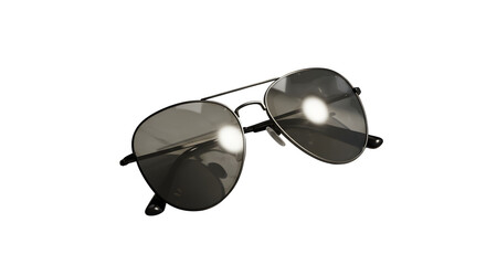 Black aviator sunglasses gleam against a dark backdrop. Ideal for product staging, fashion branding, or posters. © Allian