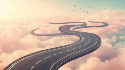 Winding road through clouds
