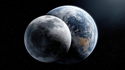 Close-up view of the moon and earth in space.