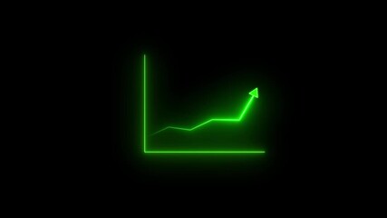 Neon dollar Business Graph Chart Icon Animation. Neon business growth green color Upward neon graph on black background.