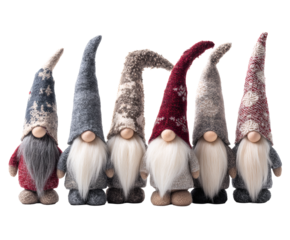 A delightful row of festive gnomes ready to bring holiday cheer and joy.