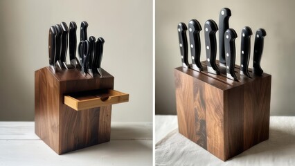 Wooden knife block with drawer