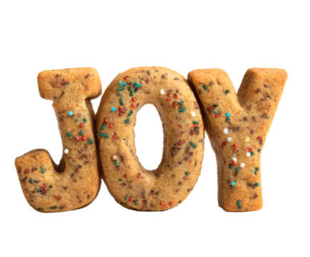 Delicious 'JOY' cookies decorated with colorful sprinkles on a black background. - Powered by Adobe