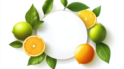 Citrus fruits circle design, white background, advertising