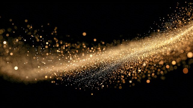 Elegant golden glitter flowing on a black background, luxury design element for festive decoration and celebration