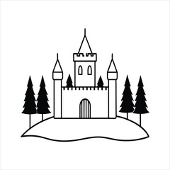 Obraz premium Castle with Trees and Grass Tranquil Scenery Vector Illustration