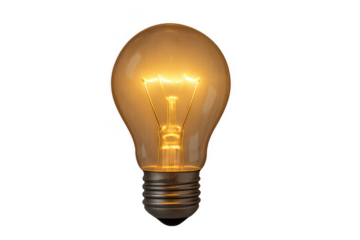Bright light bulb shining on transparent background