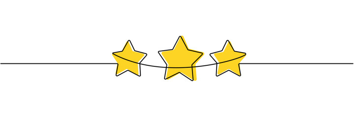 Continuous one line drawing. Three stars customer product rating review icon. Vector illustration Editable stroke