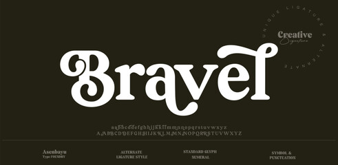 Bravel Modern futuristic style alphabet display font vector illustration. Jupiter typeface