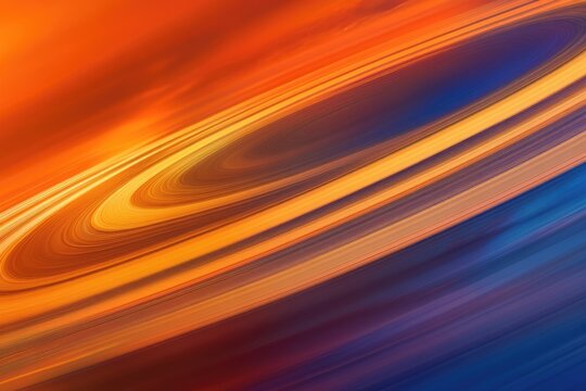 Abstract planetary rings artwork with vibrant orange and blue hues, suggesting a celestial atmosphere.