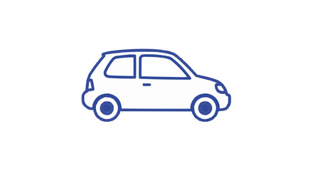 Illustration of a compact car with rounded features and thick blue outlines on a white background on transparent background