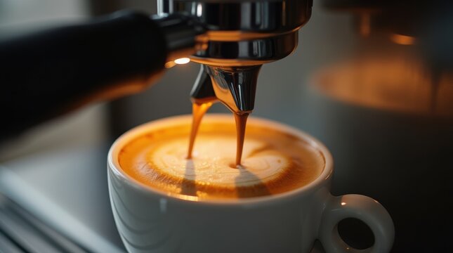 Macro espresso shot with golden crema and warm cafe steam for coffee lifestyle branding menu and beverage promo videos - Powered by Adobe