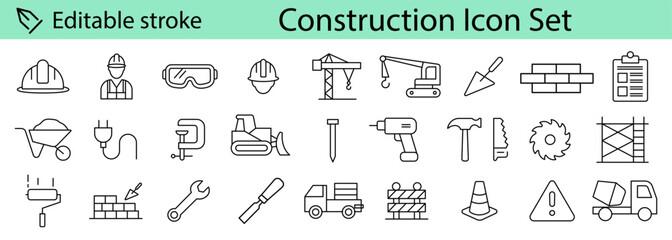 Building and construction simple line isolated icon set collection. Vector flat graphic design illustration Editable stroke
