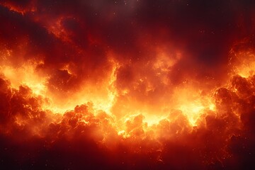 Naklejka premium Fiery sky background orange and red clouds fire flames inferno sky burning sky abstract art wallpaper