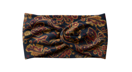 Textured red, gold, and navy fabric shows intricate floral design. It is perfect for textile patterns, fashion, or print design.