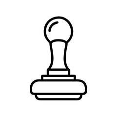 Illustration of a rubber stamp with a round handle and a rectangular base in a simple outline style