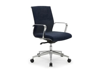 Modern black leather executive office chair with chrome base isolated on white background.
Professional furniture perfect for workspace, business and corporate concepts.