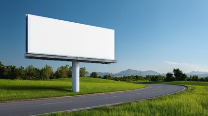 Blank Billboard Mockup Along Scenic Highway, Ideal for Outdoor Advertising Campaigns and Marketing Presentations