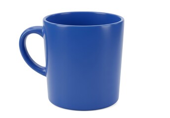 Vibrant blue ceramic coffee mug with handle isolated on white background. Classic
drinkware perfect for beverage, kitchen, morning routine and comfort concepts.