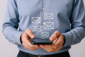 Businessman managing emails on a mobile device, demonstrating digital communication and connection in the modern workplace