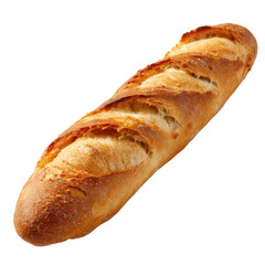 Golden brown french baguette bread isolated on transparent background