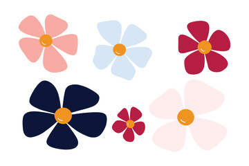 Playful flat flower set in mixed pastel and bold colors