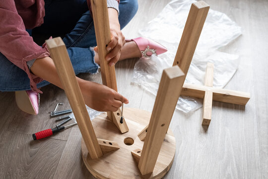 Furniture assembling closeup