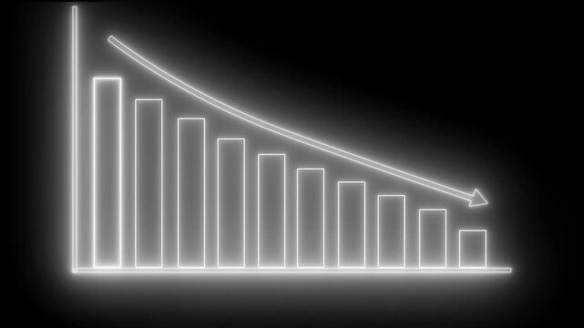 Neon Bar Chart with Downward Trend Arrow Graph Bar Animation