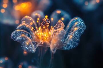 Obraz premium Glowing ethereal flower with intricate details, a mesmerizing blend of light and form.
