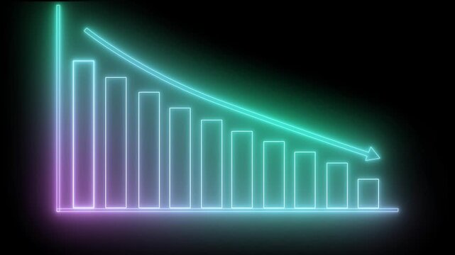 Neon Bar Chart with Downward Trend Arrow Graph Bar Animation