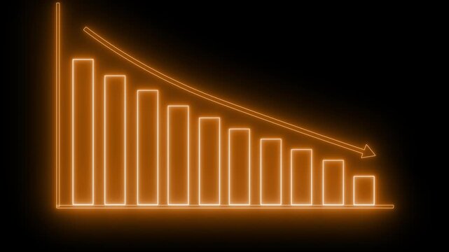 Neon Bar Chart with Downward Trend Arrow Graph Bar Animation