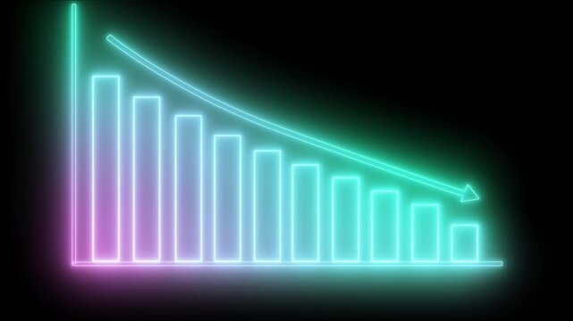 Neon Bar Chart with Downward Trend Arrow Graph Bar Animation