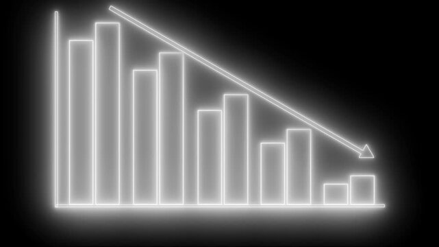 Glowing Neon Bar Chart Showing Downward Trend Arrow Graph Bar Animation