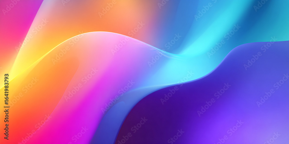 Wall mural abstract multicolored wavy background. bright and saturated colors in gradient. banner.