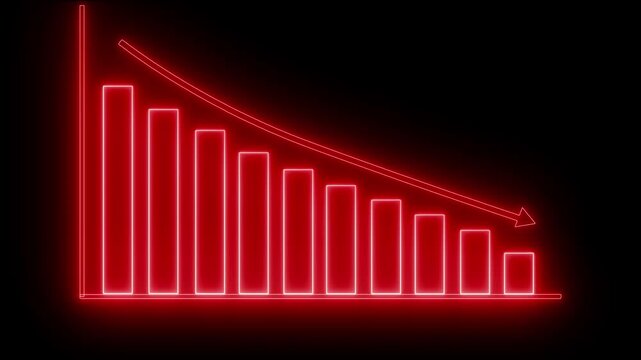 Glowing Neon Bar Chart Showing Downward Trend Arrow Graph Bar Animation