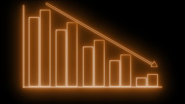 Glowing Neon Bar Chart Showing Downward Trend Arrow Graph Bar Animation