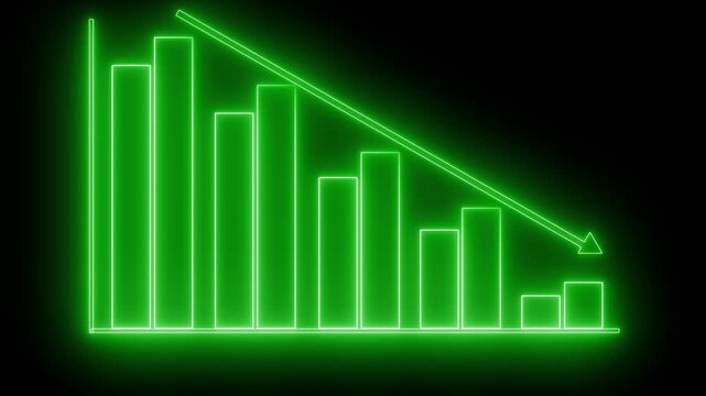Glowing Neon Bar Chart Showing Downward Trend Arrow Graph Bar Animation