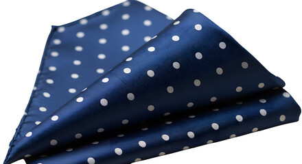 Navy silk displays white polka dots in a folded fashion. Perfect for textile pattern design, backdrops, or mockups.