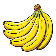 A ripe yellow bunch of bananas, a healthy tropical fruit snack, is isolated on a white background