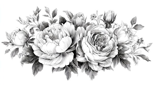 Detailed black and white floral design.