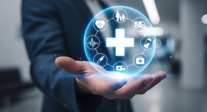 Healthcare innovation in your hands, a modern medical solution with global reach and promising digital future