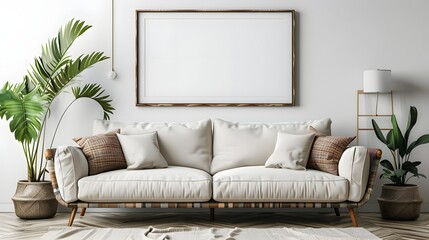 Bright Modern Living Room Sofa Blank Frame Home Decor Mockup