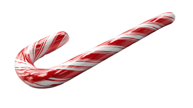 Classic Red and White Striped Christmas Candy Cane Vector Illustration with Sharp Clean Lines and Smooth Gradients on Transparent Background, Ultra Realistic Festive Holiday Art