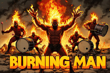 Fiery drummers celebrating at Burning Man festival