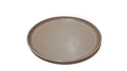 Empty circle brown plate with ceramic melamin material isolated on white background