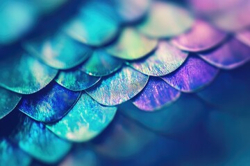 Close-up of iridescent scales, vibrant blues and purples, intricate texture, natural beauty.