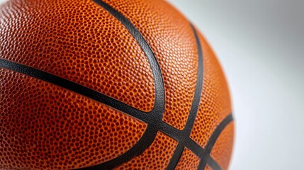 Fototapeta premium Close-up of an Orange Basketball with Black Seams on a White Background, Perfect for Sports Advertising