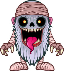 Cartoon Mummy Monster with Big Mouth and Glowing Eyes – Halloween Vector Character
