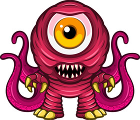 Pink Cyclops Tentacle Monster – Cartoon Vector Illustration for Halloween
