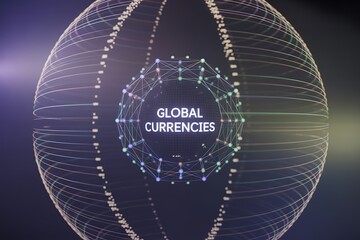 Dynamic global currencies network visualization with interconnected financial data and nodes